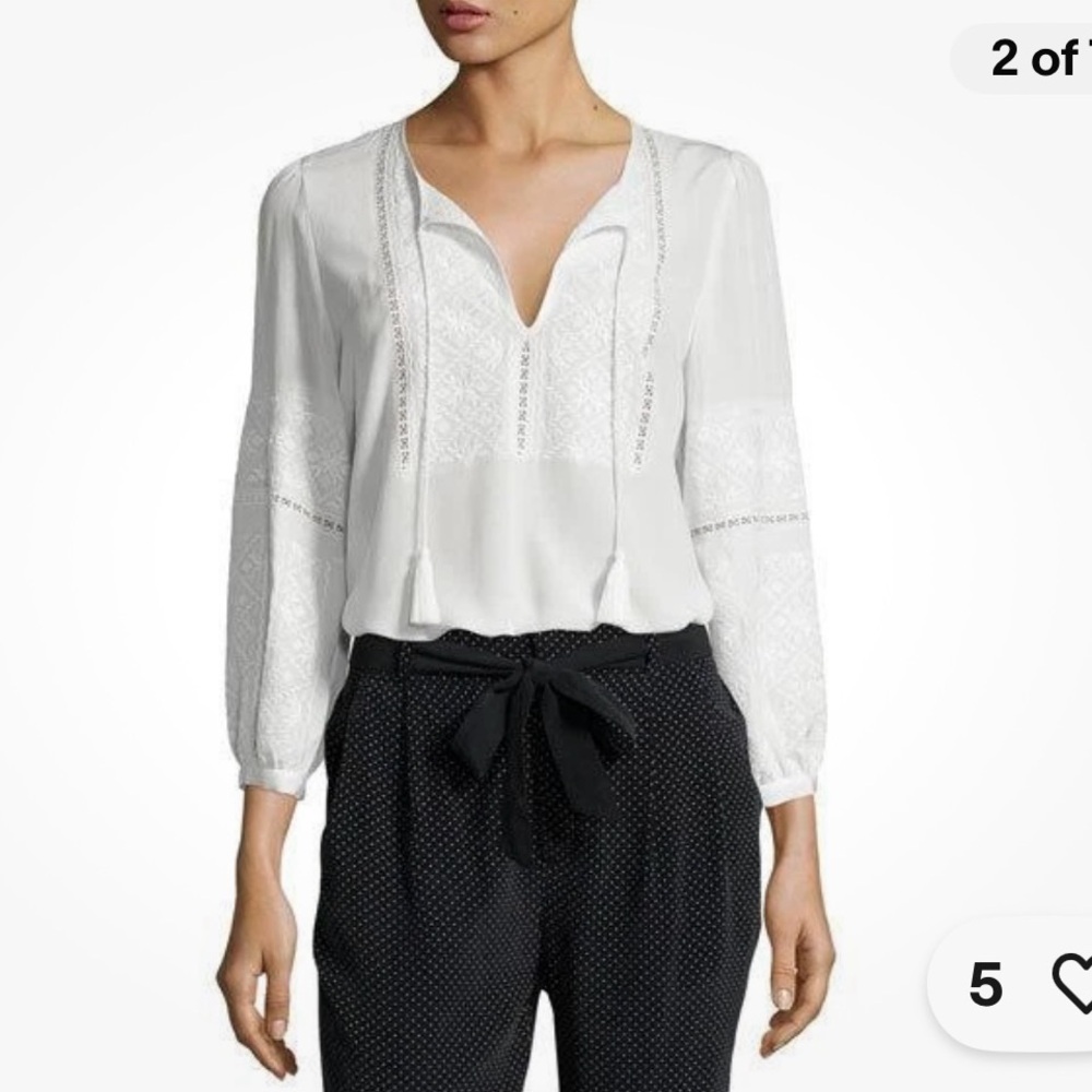 Joie Cream Blouse with Tassel Accents